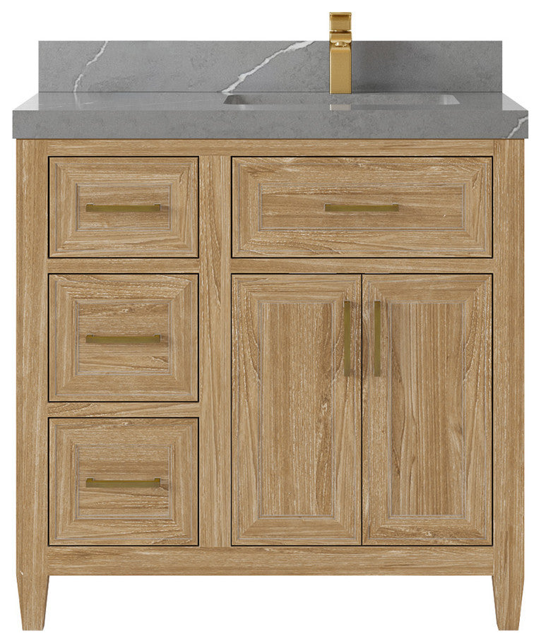 Santa Monica 36 Right Offset  Bath Vanity in Whitewashed Teak 2" Piatra Gray