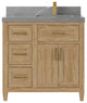 Santa Monica 36 Right Offset  Bath Vanity in Whitewashed Teak 2" Piatra Gray