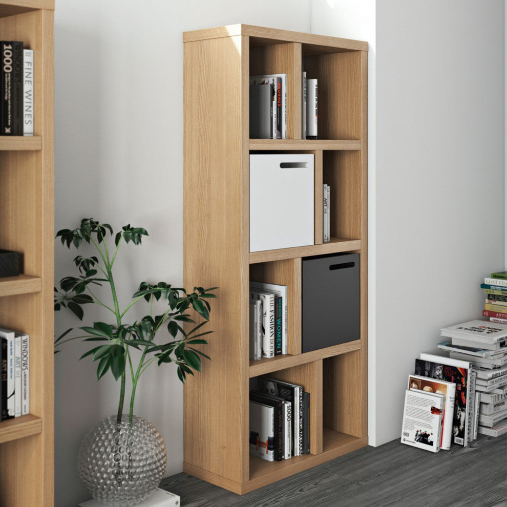 Modern Open Shelving narrow Bookcase, Oak
