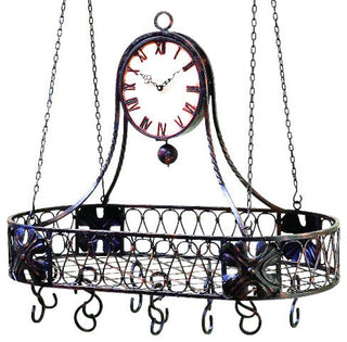 Large Oval Iron Clock Pot Rack, Double Sided Hanging