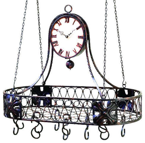 Large Oval Iron Clock Pot Rack, Double Sided Hanging