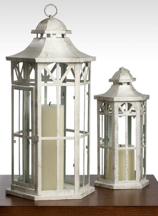 Serene Spaces Living Medium Antique White Lantern, 14", 6.25", 5.5"