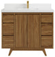Madison Teak 42 Single Sink Bath Vanity in Dark Natural 2" White Quartz