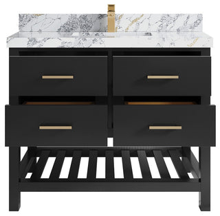 Parker 42" Single Sink Bath Vanity, Black 2" Calacatta Poanazzo