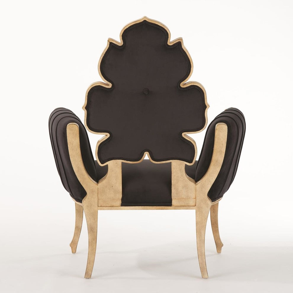 Luxe Elegant Sculpted Velvet Black Arm Chair, Mid Century Modern Wiggle Side