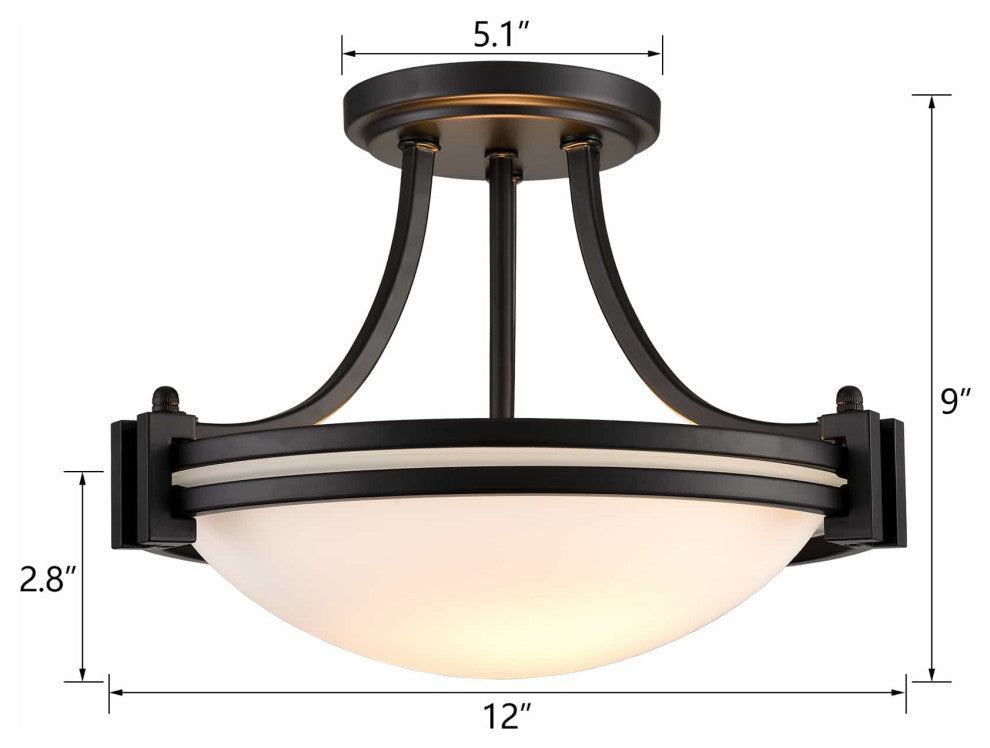 Black Semi Flush Mount Ceiling Light With Milk Glass