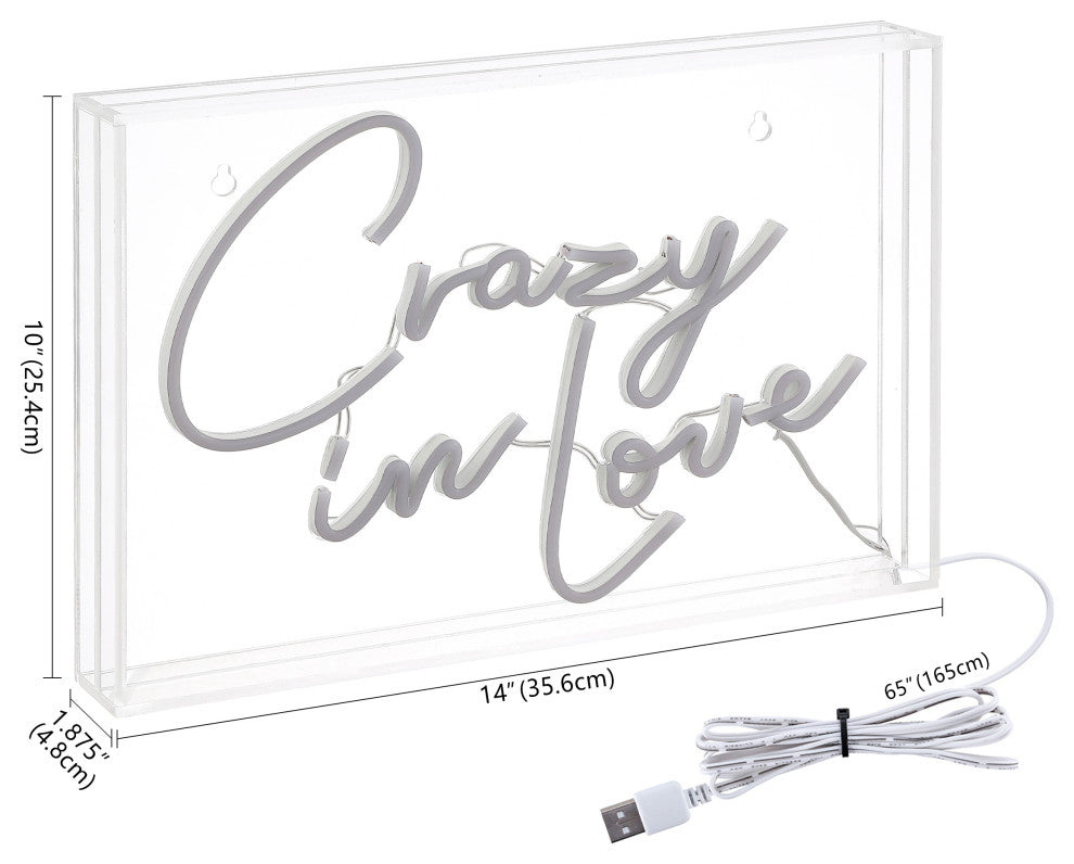 Crazy, Love 14" X 10" Acrylic Box USB Operated LED Neon Light, Red