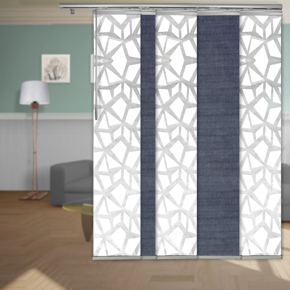 Scattered-Azure 5-Panel Track Extendable Vertical Blinds 58-110"x118.5"