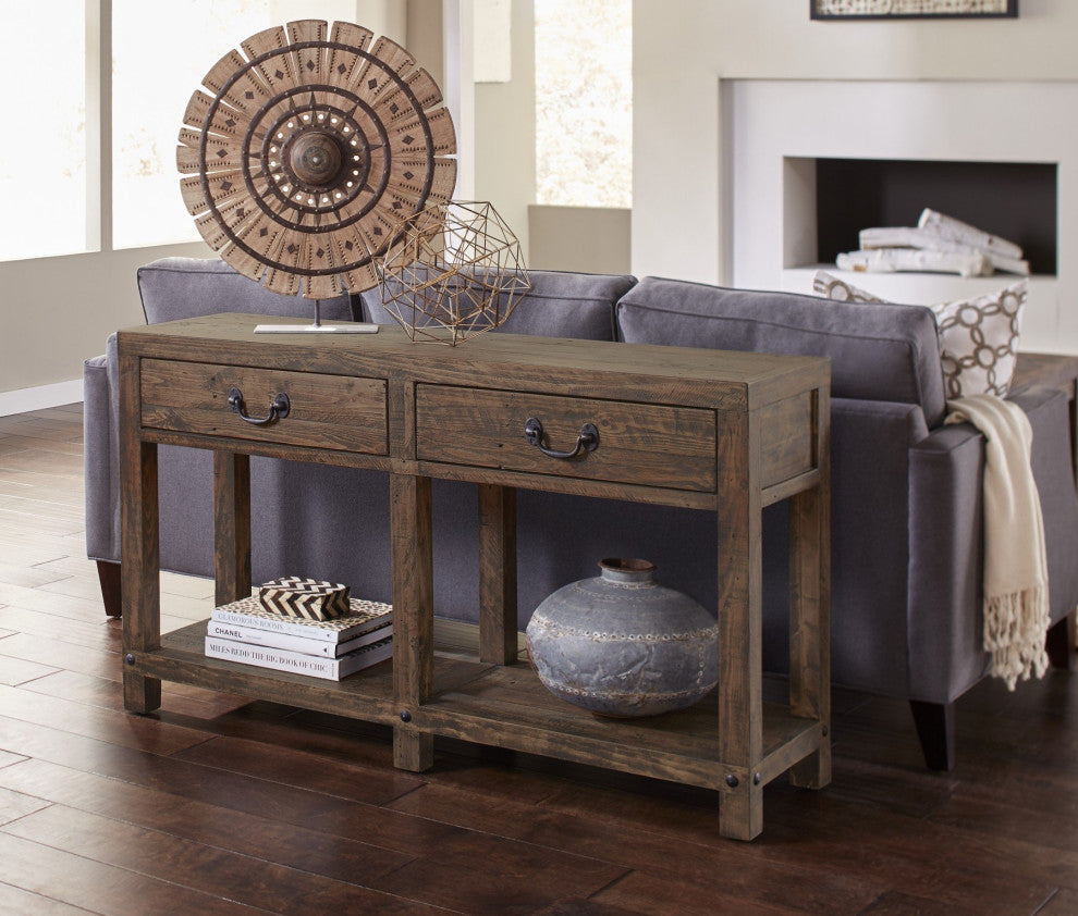 Chapel Farm House Console Table in Rustic Brown Reclaimed Wood