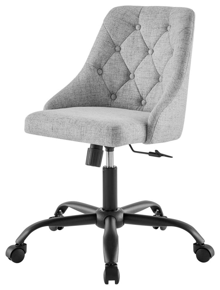 Computer Desk Swivel Tufted Chair, Fabric, Black Gray, Modern, Home Office