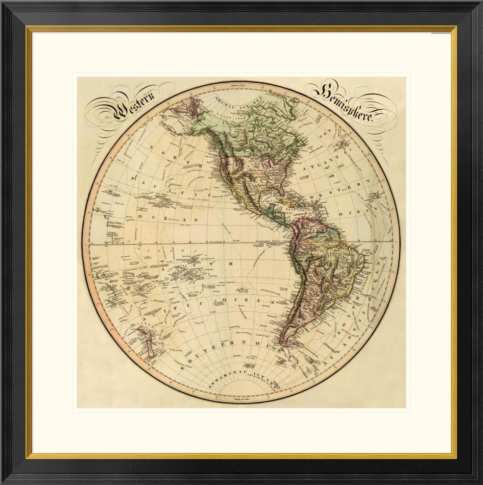 "Western Hemisphere, 1831" Framed Digital Print by Daniel Lizars, 32"x32"
