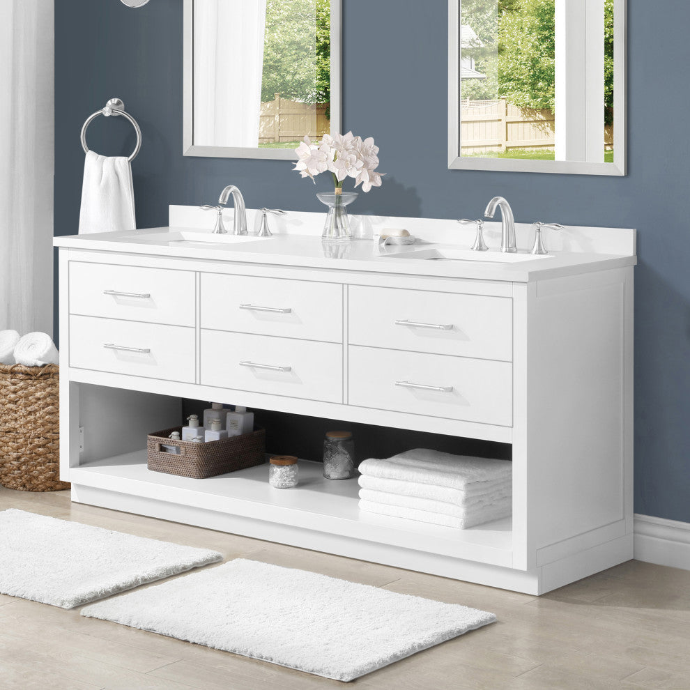 Ove Decors Rider 72" Double Sink Bathroom Vanity, White With Black Hardware