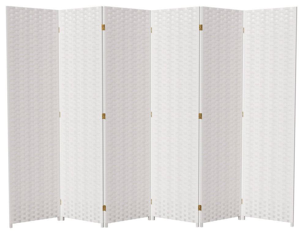 6' Tall Woven Fiber Room Divider, 6 Panel, White
