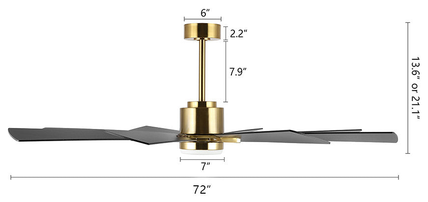 72" Reversible 8-Blade LED Ceiling Fan With Remote and Light, Gold/Black