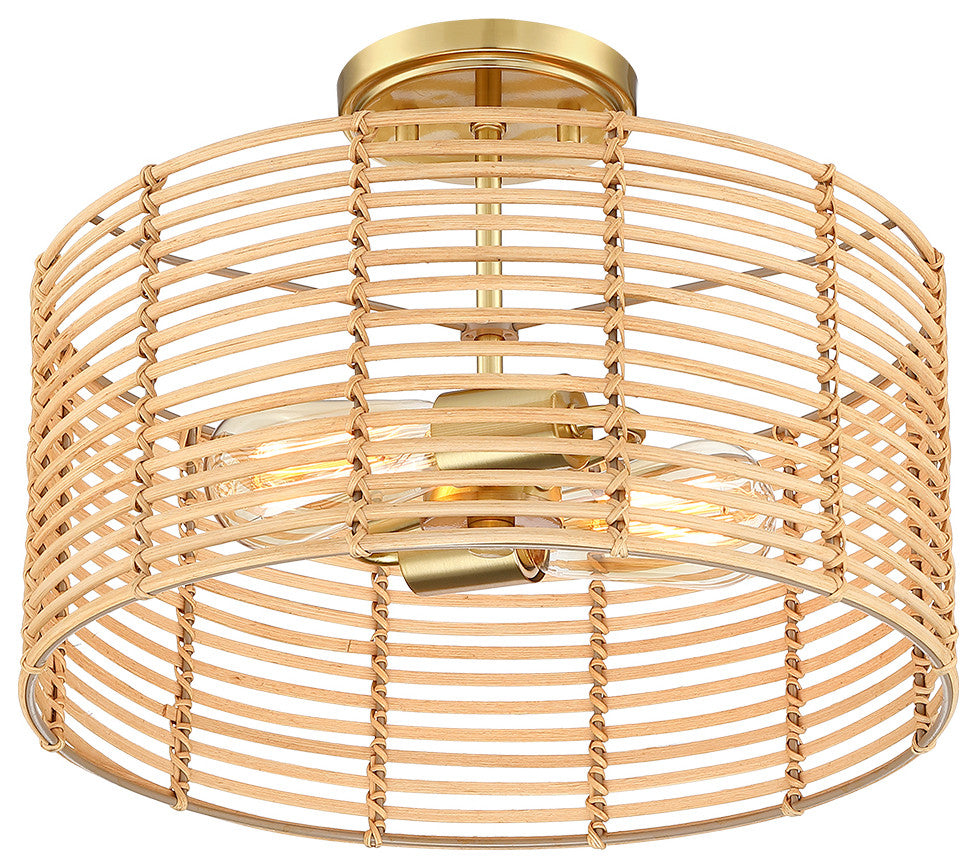 15.4"W 2-Light Bohemian Rattan Semi-Flush Mount Ceiling Light