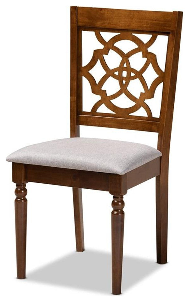 Gray Fabric Upholstered and Walnut Brown Finished Wood 4-Piece Dining Chair Set