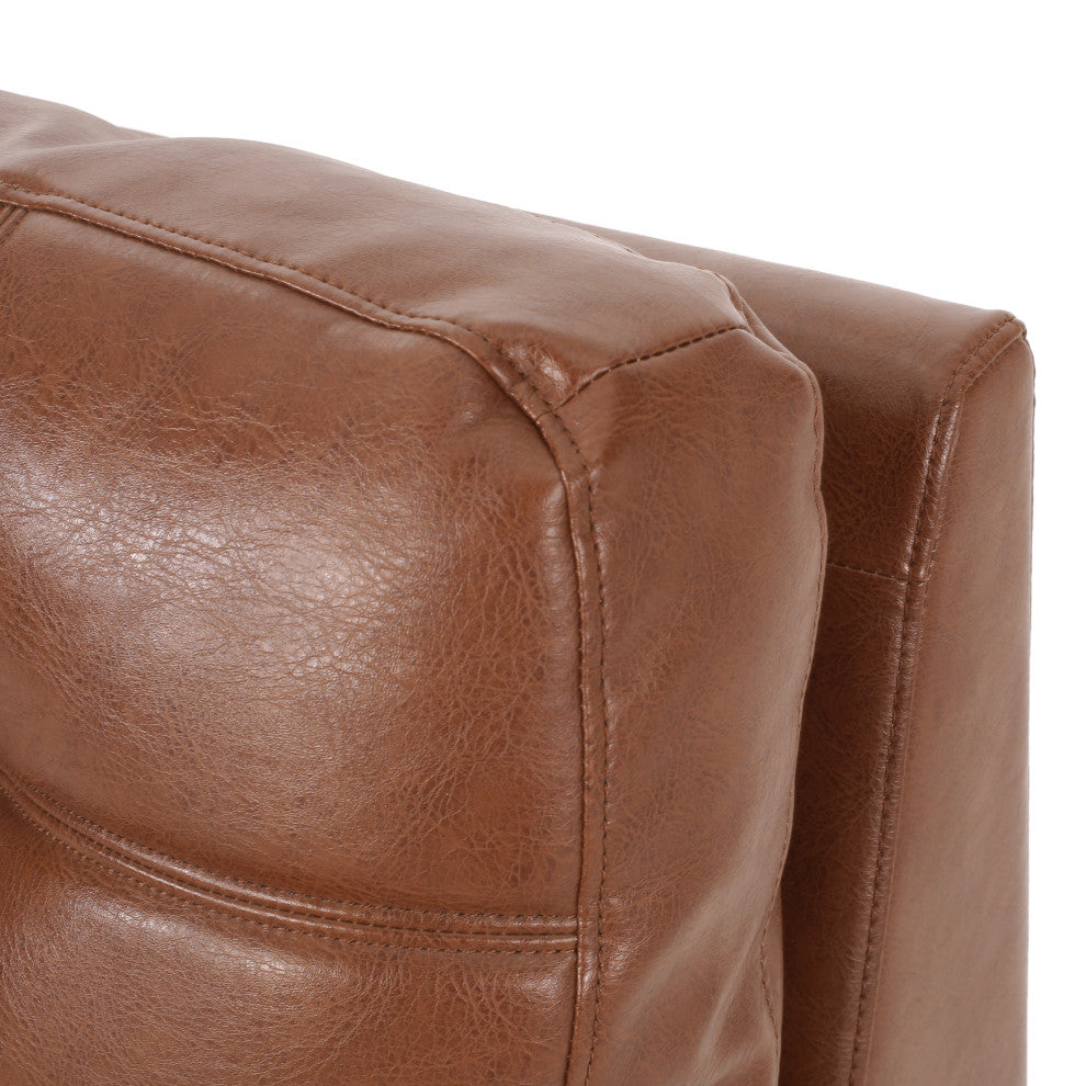 Littell Faux Leather 4 Seater Sofa, Chaise Sectional, Ottoman, Cognac + Dark Bro