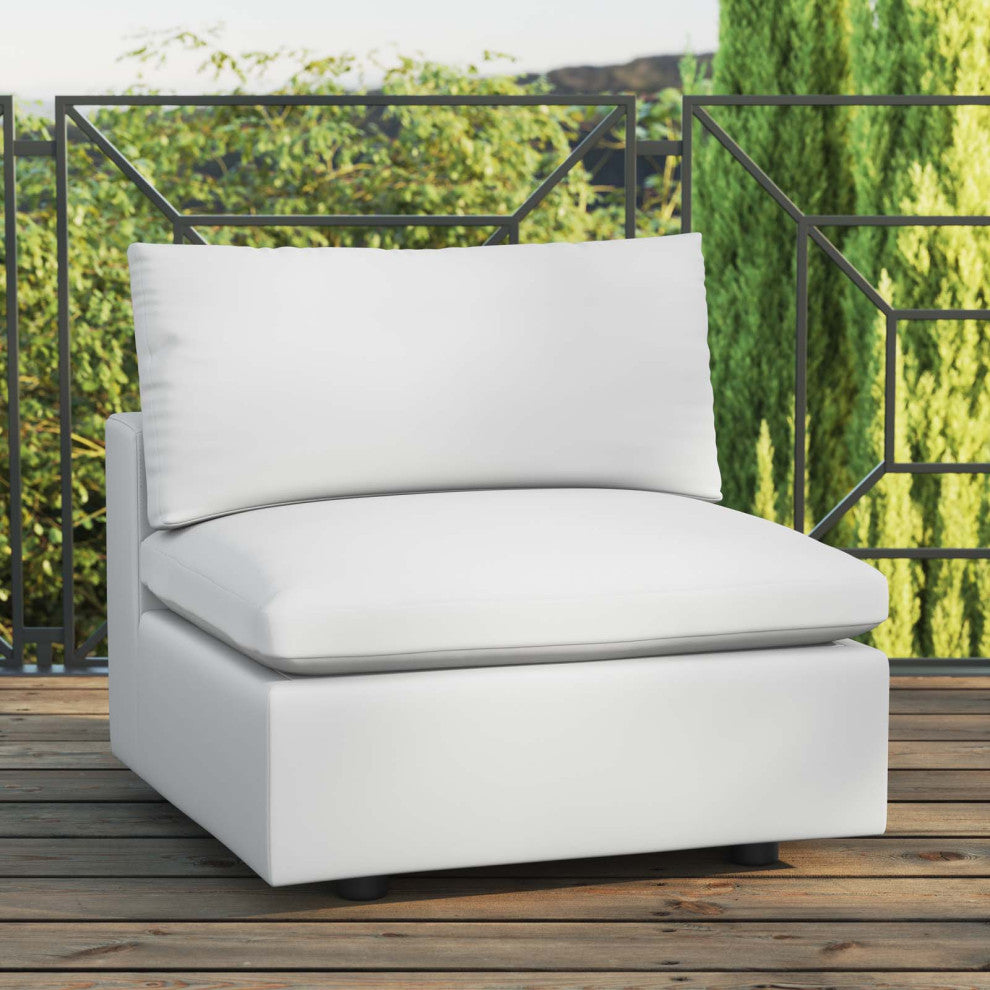 Commix Overstuffed Outdoor Patio Armless Chair White -4902