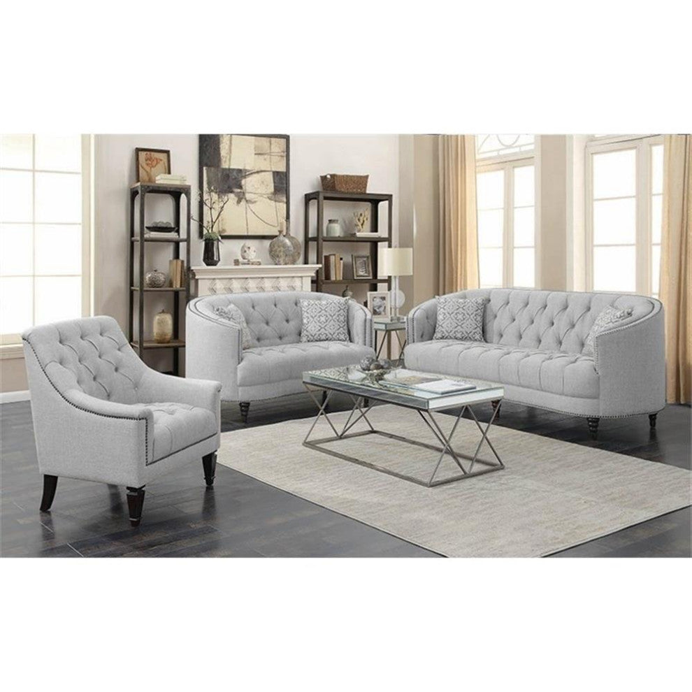 Coaster Avonlea 3-Piece Sloped Arm Upholstered Fabric Sofa Set in Gray