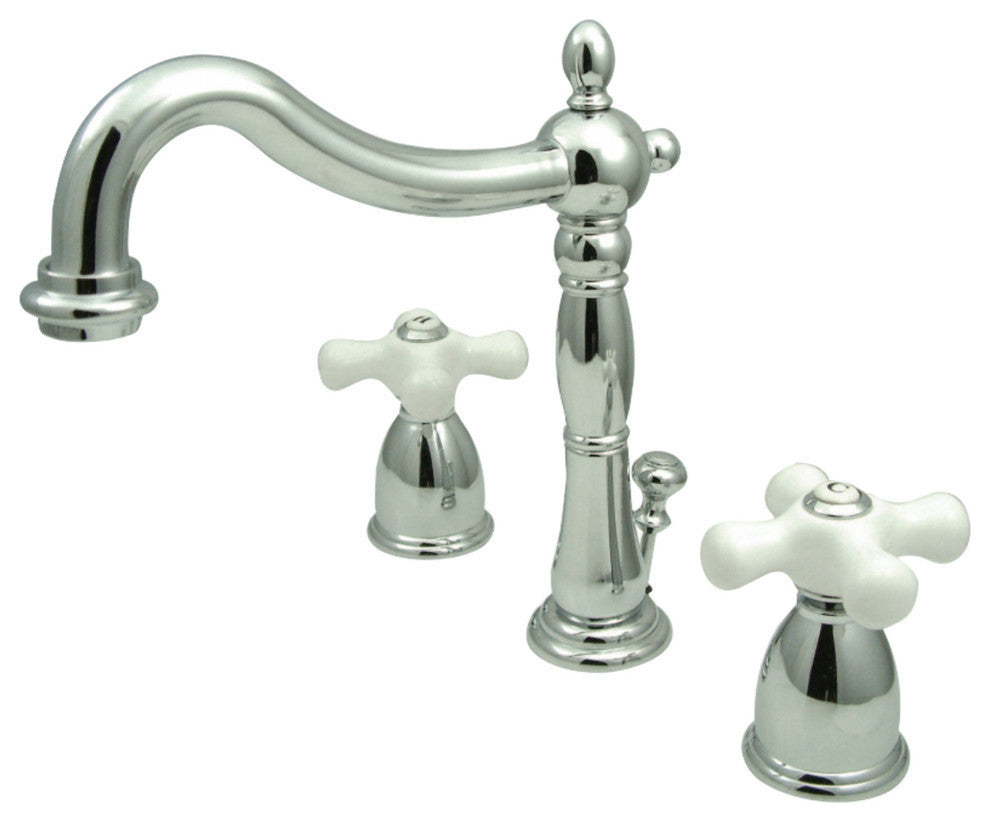 Kingston Brass Widespread Bathroom Faucet With Plastic Pop-Up, Polished Chrome