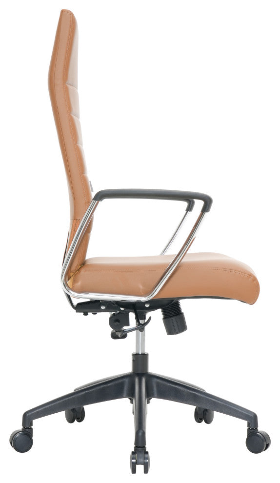 LeisureMod Hilton Modern High Back Leather Conference Office Chair, Light Brown