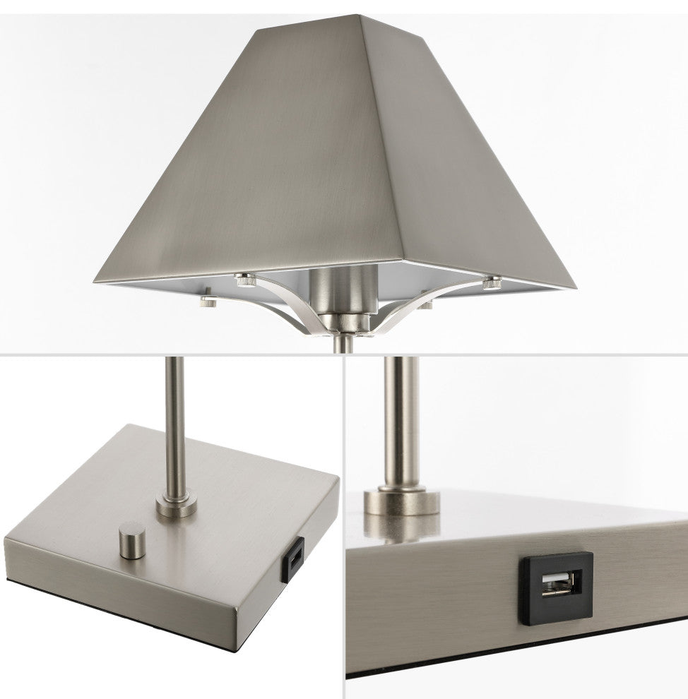 Ruthen Industrial Style Iron Pyramid Bedside LED Table Lamp, USB Charging Port