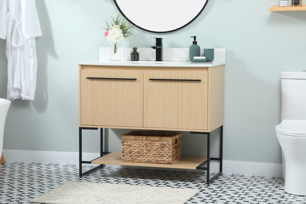 Sue 40" Single Bathroom Vanity, Maple, With Backsplash