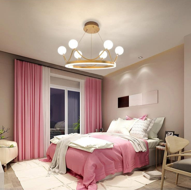 Zandobbio | Cute Crown Round Glass Chandelier for Bedroom, 6bulbs