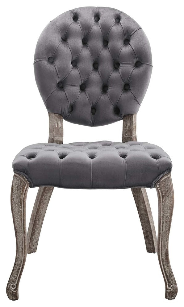 Exhibit French Vintage Dining Performance Velvet Side Chair, Gray