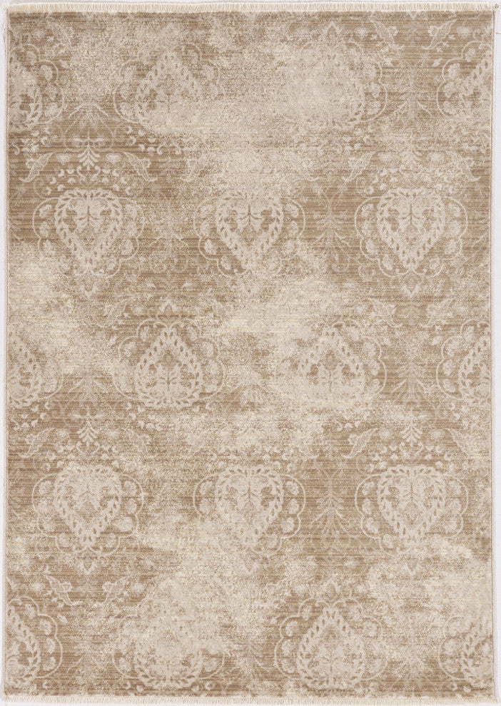 HomeRoots 8'x10' Sand Ivory Machine Woven Distressed Traditional Indoor Area Rug