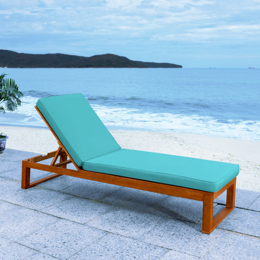 Safavieh Solano Sunlounger, Natural Wood/Aqua