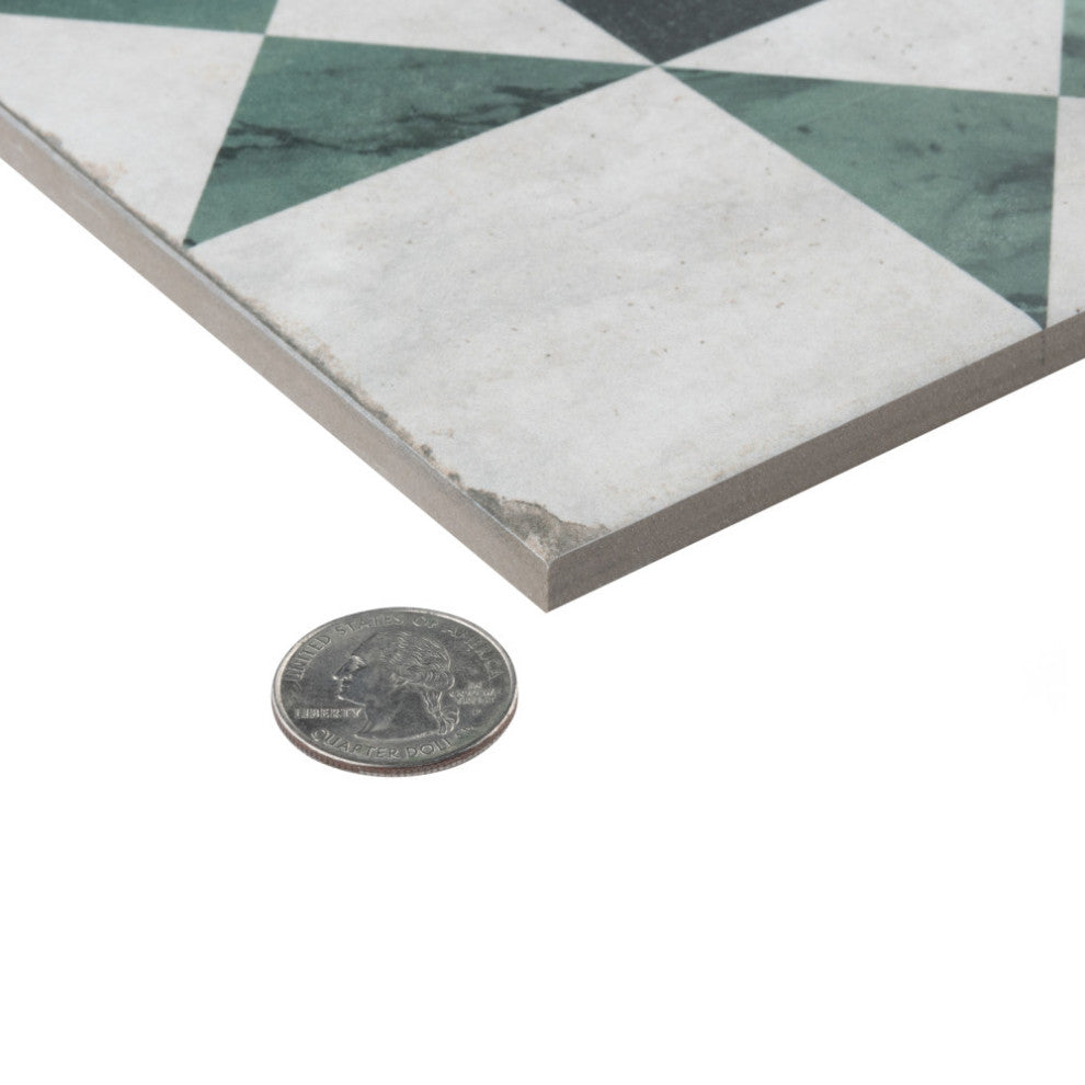 Renaissance Deco Emerald Cross Porcelain Floor and Wall Tile