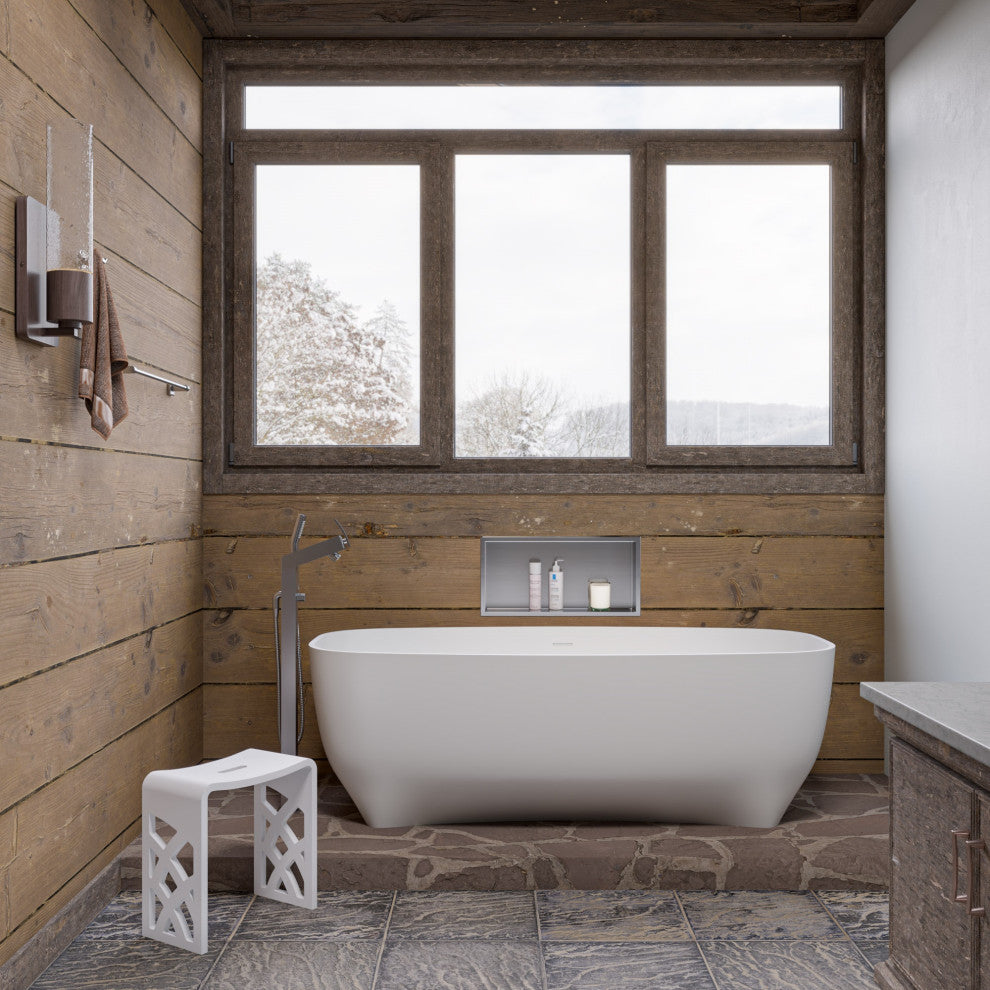 White Matte Solid Surface Resin Bathroom/Shower Stool, Designer