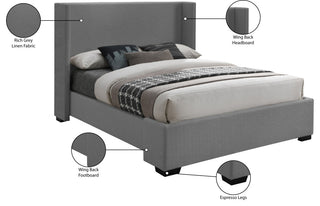 Oxford Linen Textured Fabric Upholstered Bed, Gray, Queen