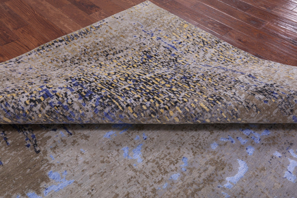 8' 1" X 10' 8" Wool and Silk Abstract Hand Knotted Rug Q7042