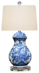 Blue and White Bird Motif Porcelain Lamp, 22"