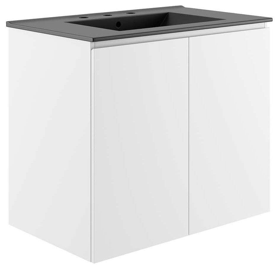 Bryn 30" Wall-Mount Bathroom Vanity, White Black