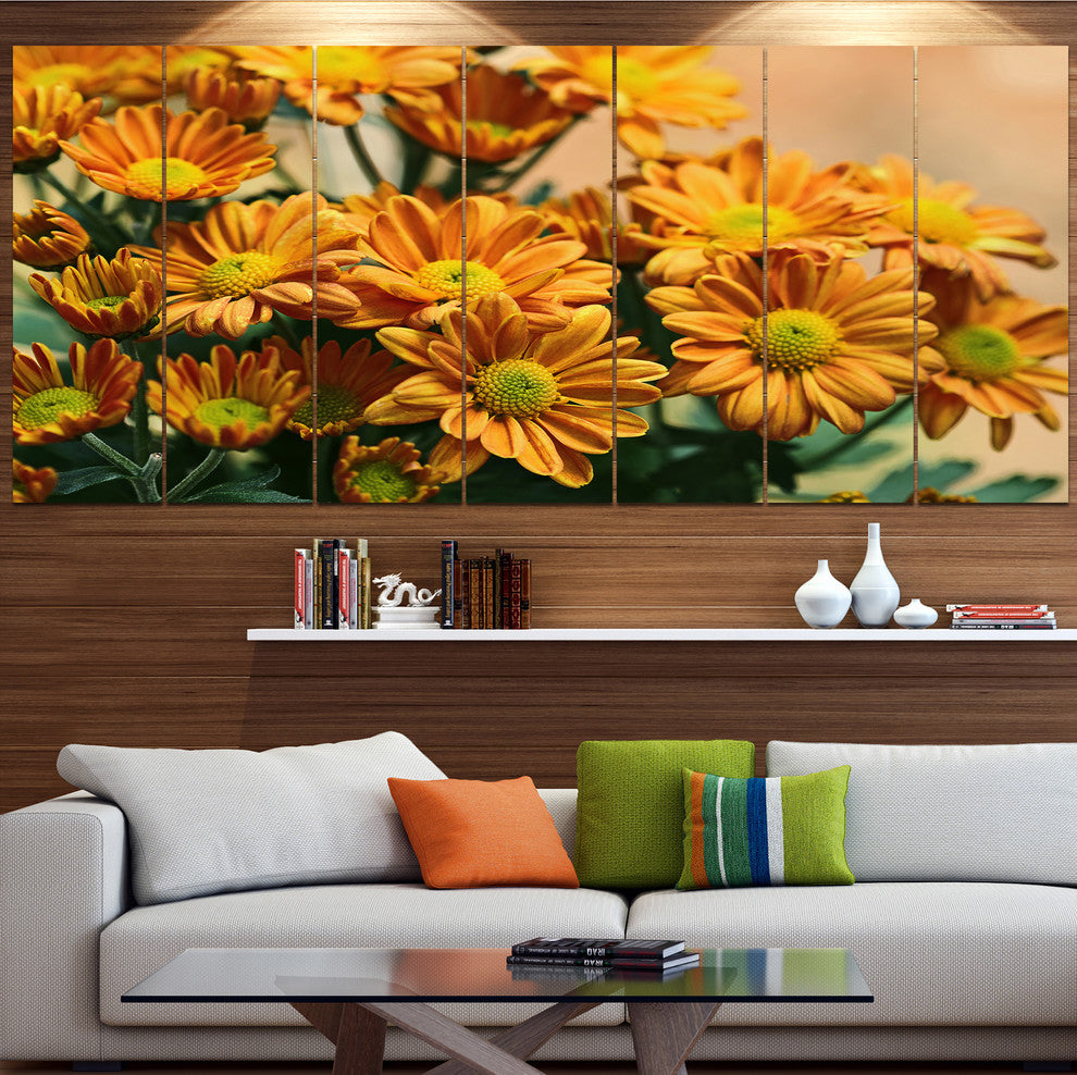 Bright Yellow Flowers in Garden, Floral Canvas Art Print, 83"x32", 7 Panels