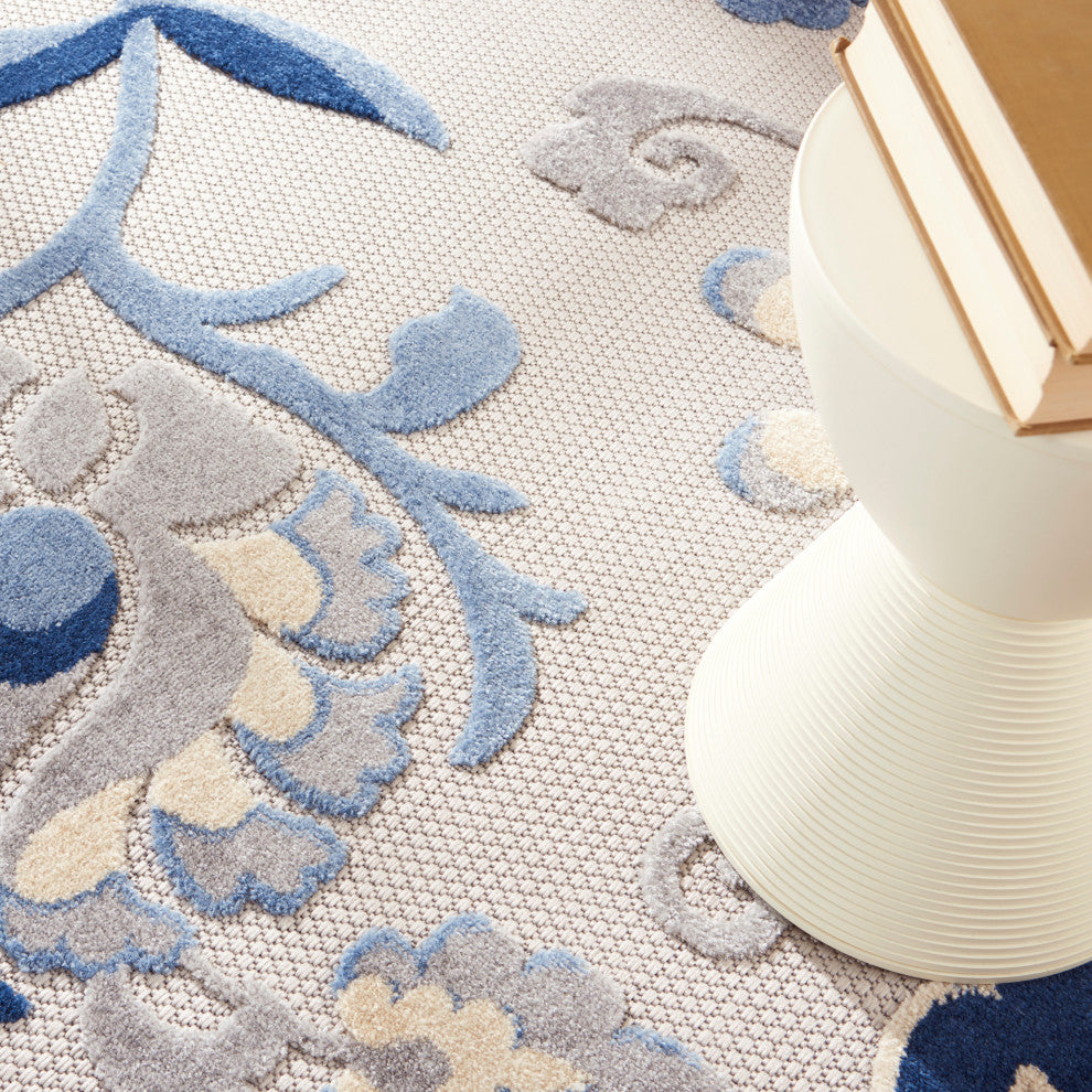 Nourison Aloha 7'10" Round Blue/Grey Farmhouse Area Rug