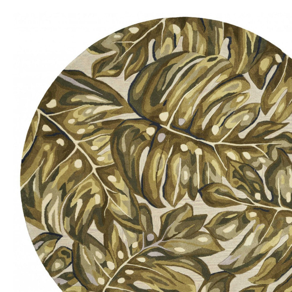 HomeRoots 5' Round Wool Green Area Rug