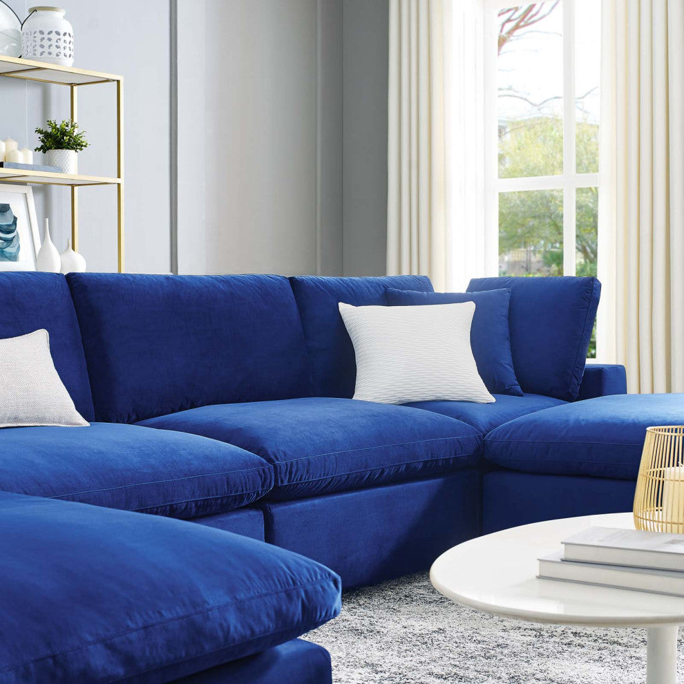 Sectional Sofa Set, Velvet, Blue Navy, Modern, Living Lounge Hotel Hospitality