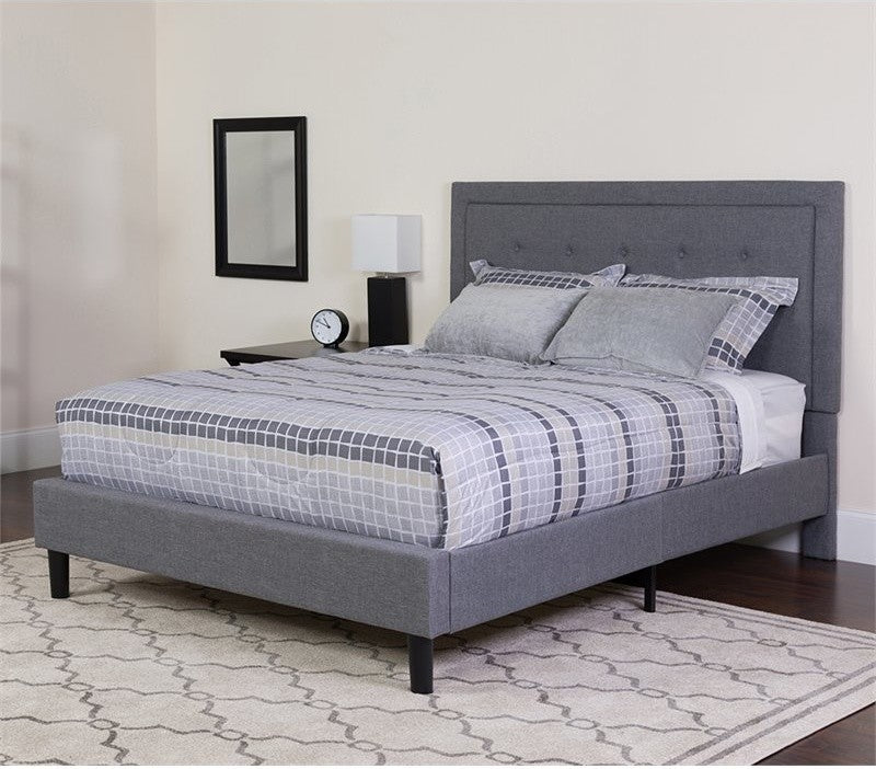 Queen Size Tufted Upholstered Platform Bed, Light Gray Fabric