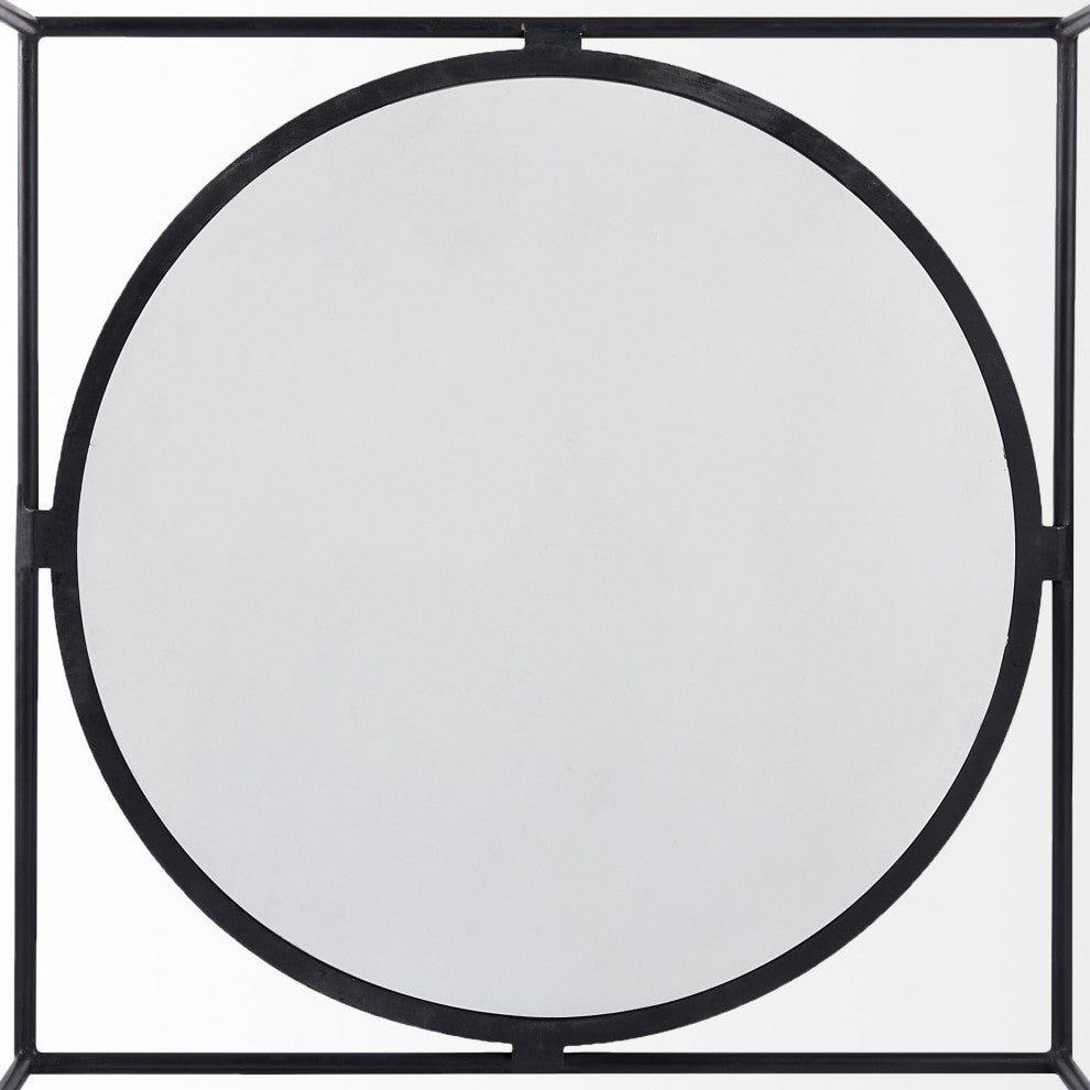 Austen 36Lx36Wx14H Round White Marble Top, Black Metal Frame Coffee Table