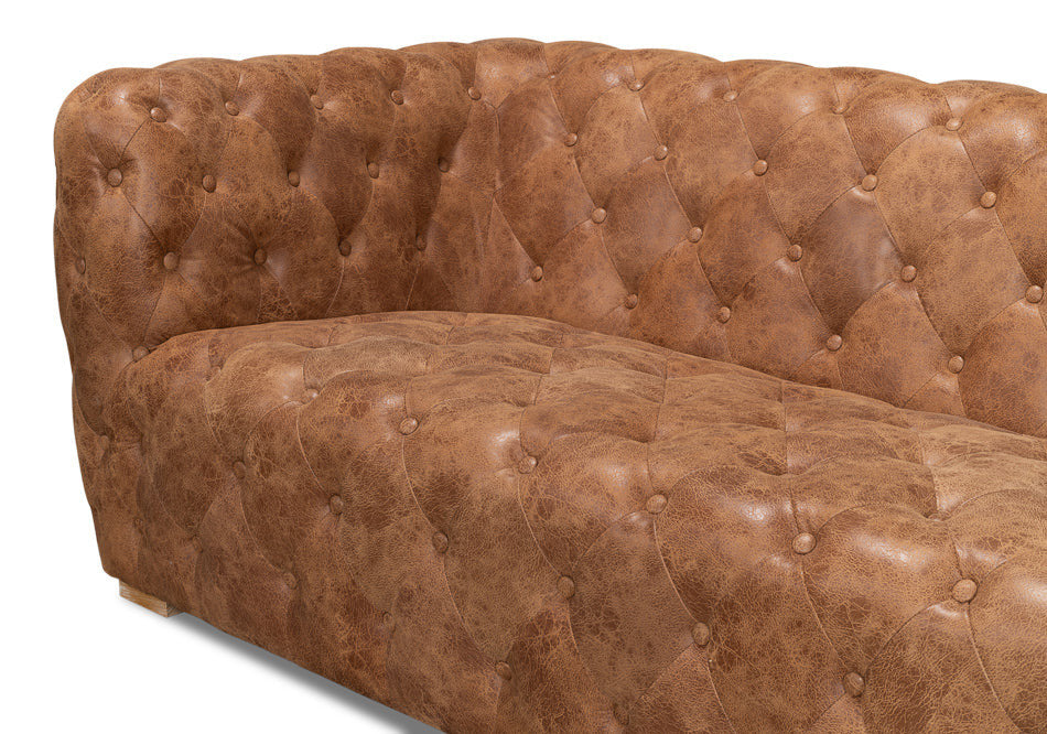 112" Long Tufted Leather Stanley Sofa Tan
