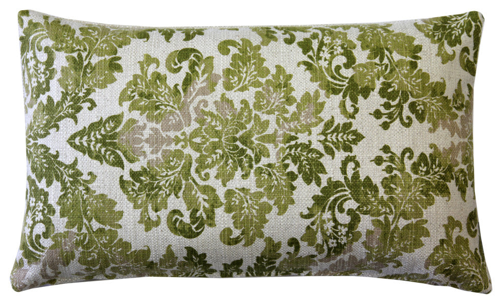 Calliope Green Damask Pattern Throw Pillow 12x20, with Polyfill Insert