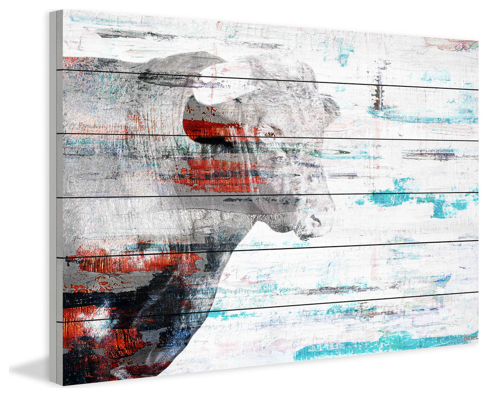 "Red Bull Profile" Painting Print on White Wood, 18"x12"