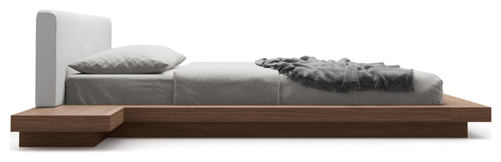 Akanji Bed White Eco Leather and Walnut / King