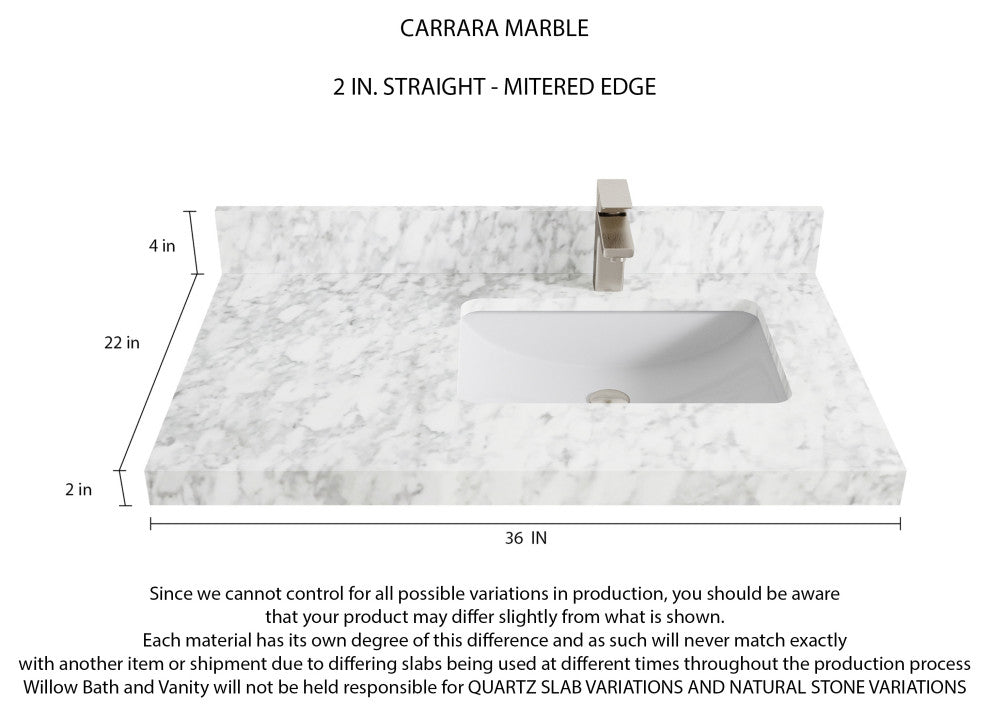 Sonoma 36 Right Offset Bath Vanity in Light Natural Teak with 2" Carrara Marble