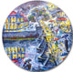 City At Night Graphics Art, Cityscape Disc Metal Artwork, 11"