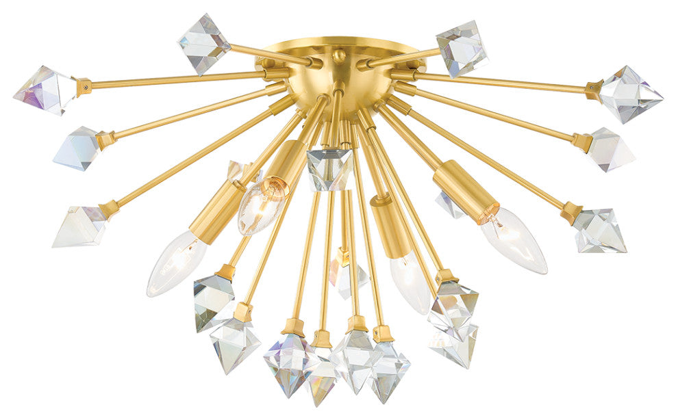 Genesis 4 Light Flush Mount, Aged Brass